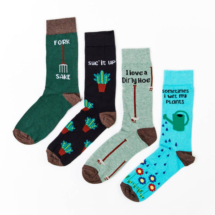 gardening themed socks gift set with four pairs in colourful designs
