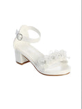 GIRL MATTE BLOCK HEELS WITH FLOWER EMBELLISHMENT