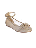 GIRLS MESH RHINESTONE STUDED FLATS WITH A BOW ACCENT
