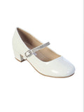 GIRLS PATENT LEATHER BLOCKED HEEL SHOES WITH RHINESTONE STRAP