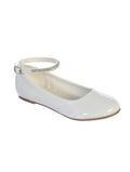 GIRLS SHINY PATENT LEATHER FLATS A RHINESTONE ANKLE STRAP