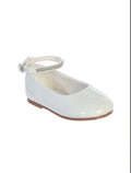 GIRLS SHINY PATENT LEATHER FLATS A RHINESTONE ANKLE STRAP