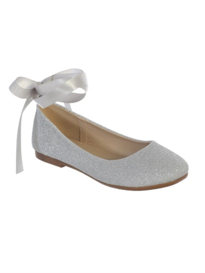 GLITTER BALLERINA SHOES WITH A SATIN RIBBON ANKLE TIE