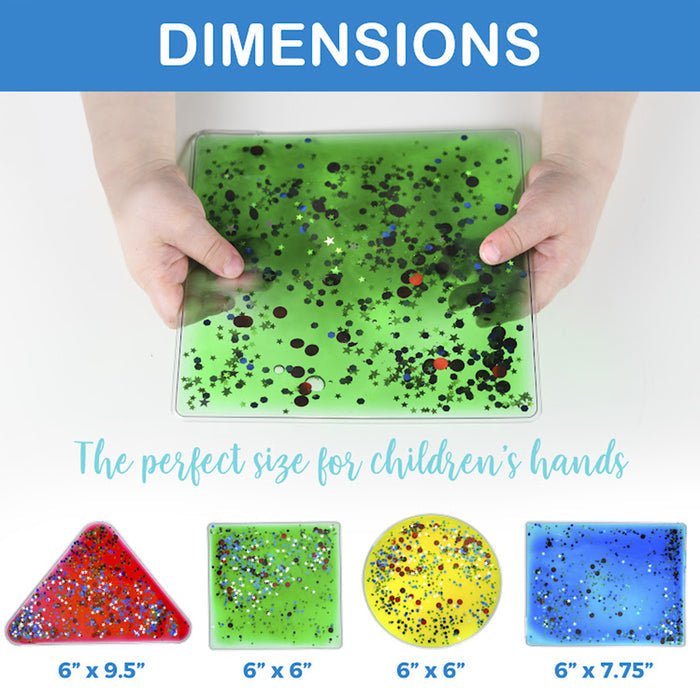Children's hands holding a green splatter art project with dimensions displayed.