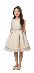 GOLD DETAIL JACQUARD WITH PEEK A BOO CRYSTAL TULLE AT HEM&GOLD RHINESTONE WAIST TRIM