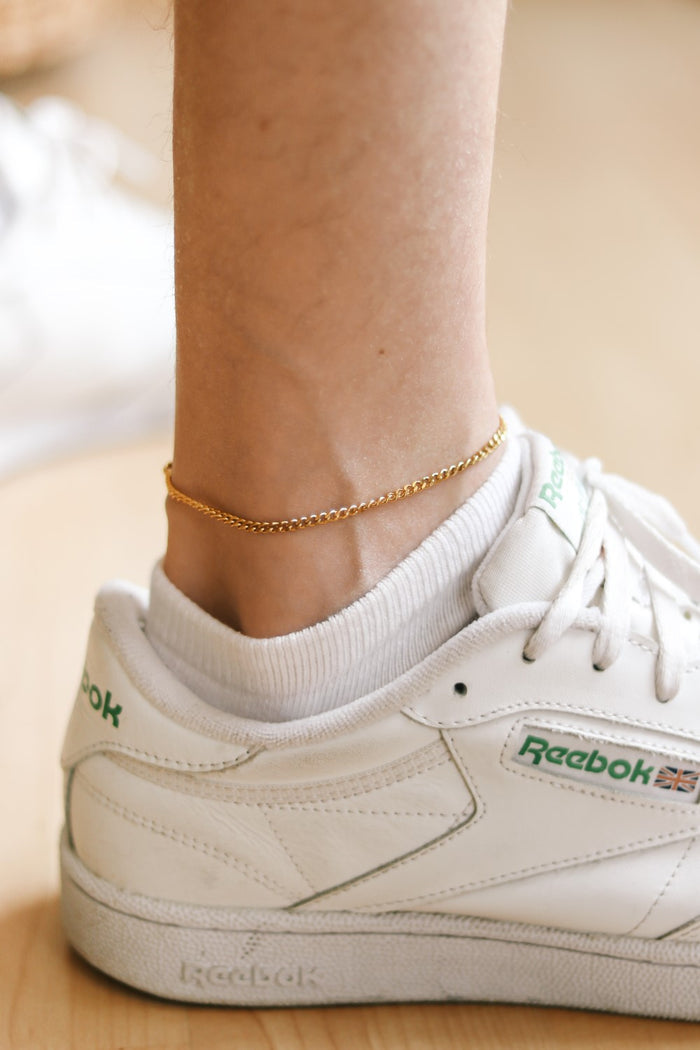 Gold tone chain anklet for men, minimalist mens ankle bracelet