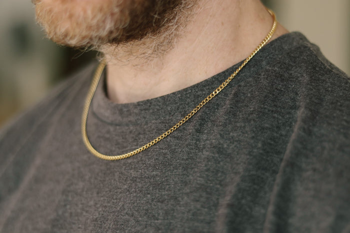 Gold tone stainless steel link chain necklace for men
