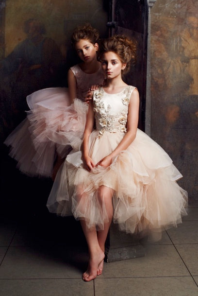 GORGEOUS MULITIFUL TIERED SKIRT WITH HAND BEADED 3D APPLIQUE ON TOP