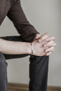 Gray cord bracelet for men with long silver bar - shani-adi-jewerly
