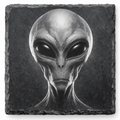 Laser engraved grey alien slate coaster on natural slate