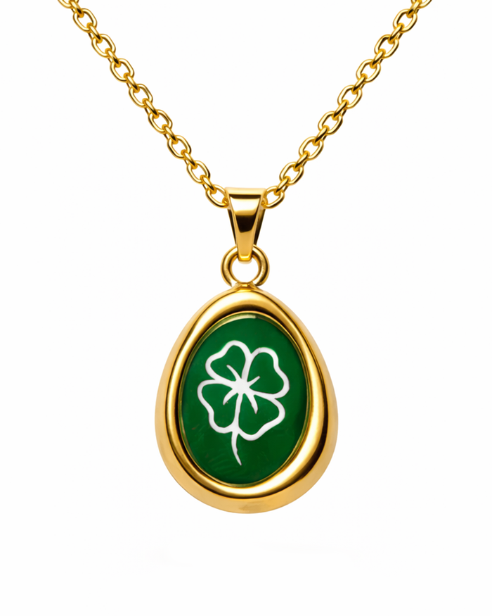 Kleeblatt Anhänger an 925 Sterling Silber Kette, 14K vergoldet, Glücksbringer Schmuck