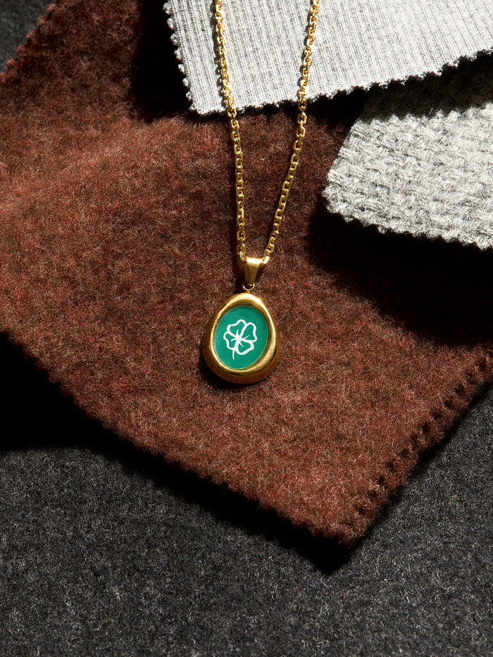 Grüner Kleeblatt Anhänger an 925 Sterling Silber Kette, 14K vergoldet, Glücksbringer Schmuck