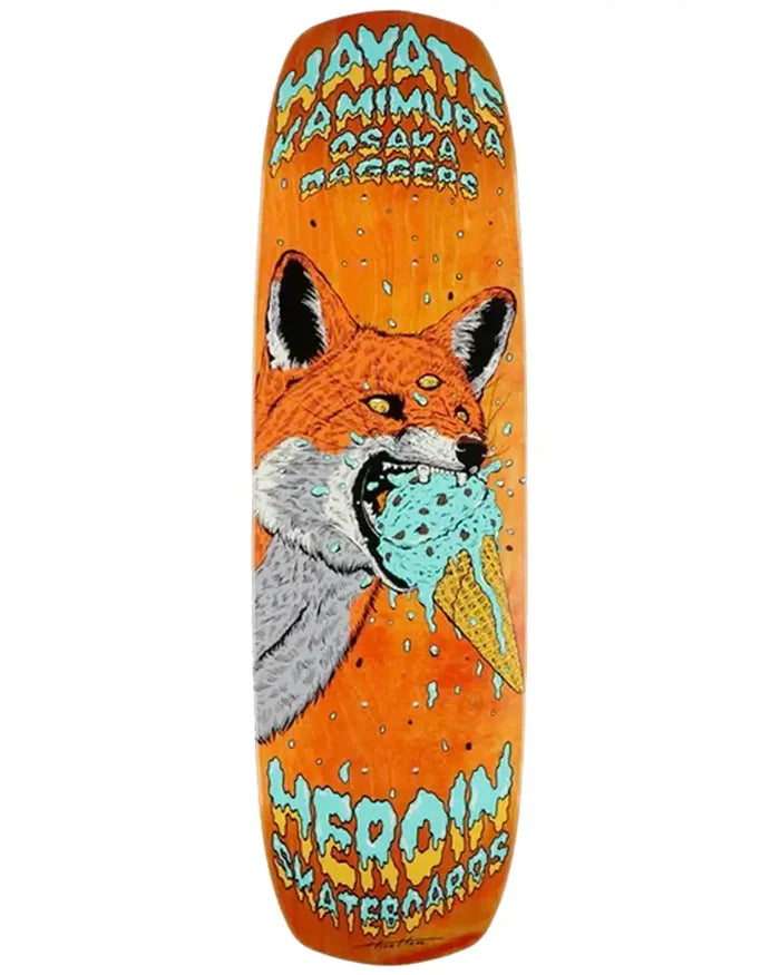 Hayate Fox Shovel Shaped Skateboard Deck - Orange