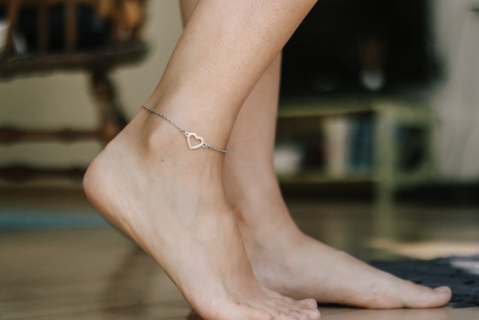 Heart anklet, waterproof silver chain ankle bracelet, custom length, festival jewelry