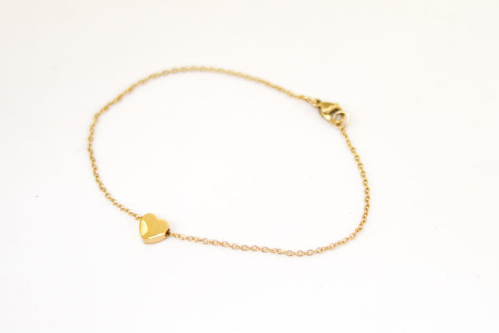 Heart bracelet, gold tone chain bracelet, small heart bead charm bracelet, personalised