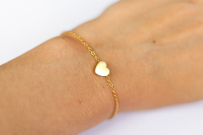 Heart bracelet, gold tone chain bracelet, small heart bead charm bracelet, personalised
