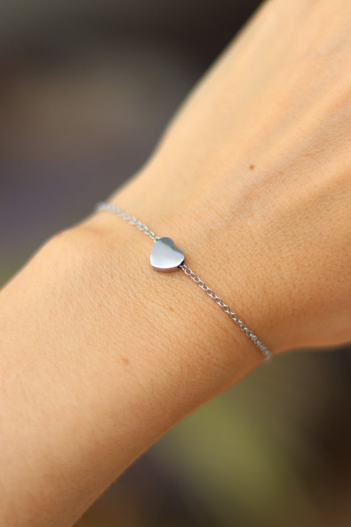 Heart bracelet, waterproof silver chain bracelet, tiny heart bead charm bracelet, personalised
