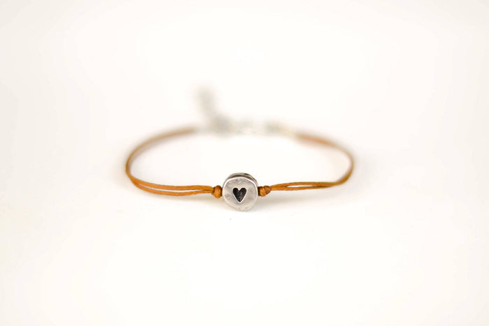 Brown bracelet with silver heart bead, mothers day gift for her - shani-adi-jewerly