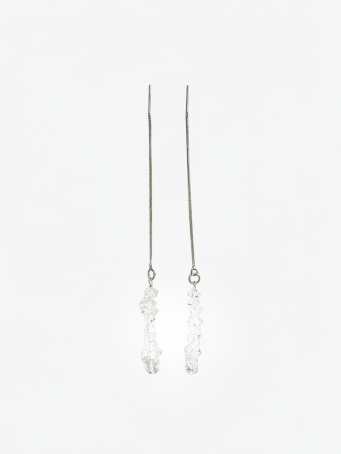 stem&stone clear Herkimer diamond threader earrings with 925 sterling silver chain, 5.5" length.