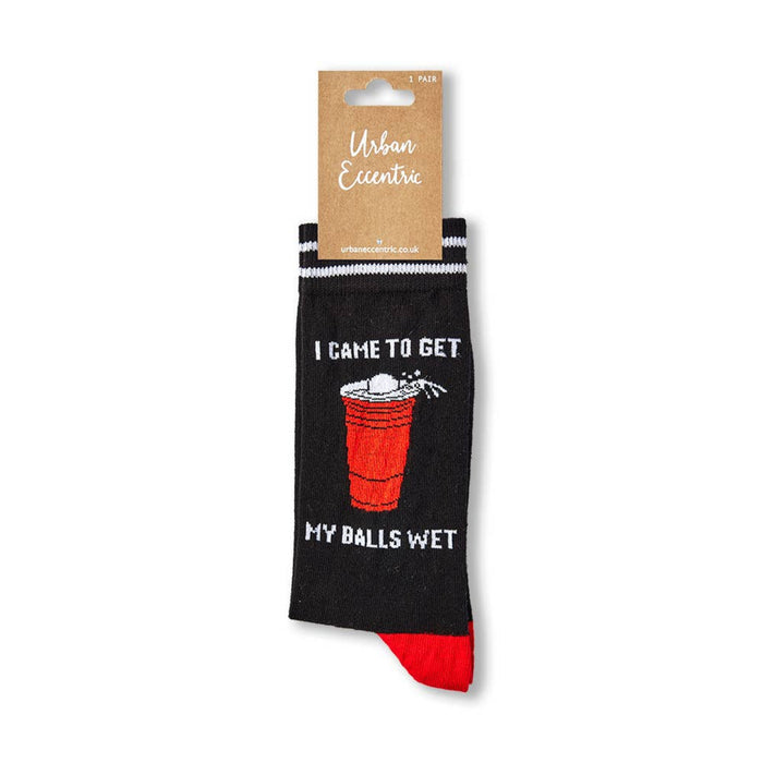 I Came To Get My Balls Wet socks with retail tag visible