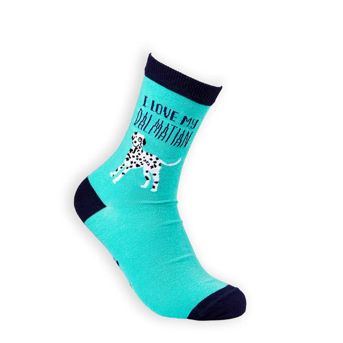 I Love My Dalmatian teal novelty socks front view

Image 2