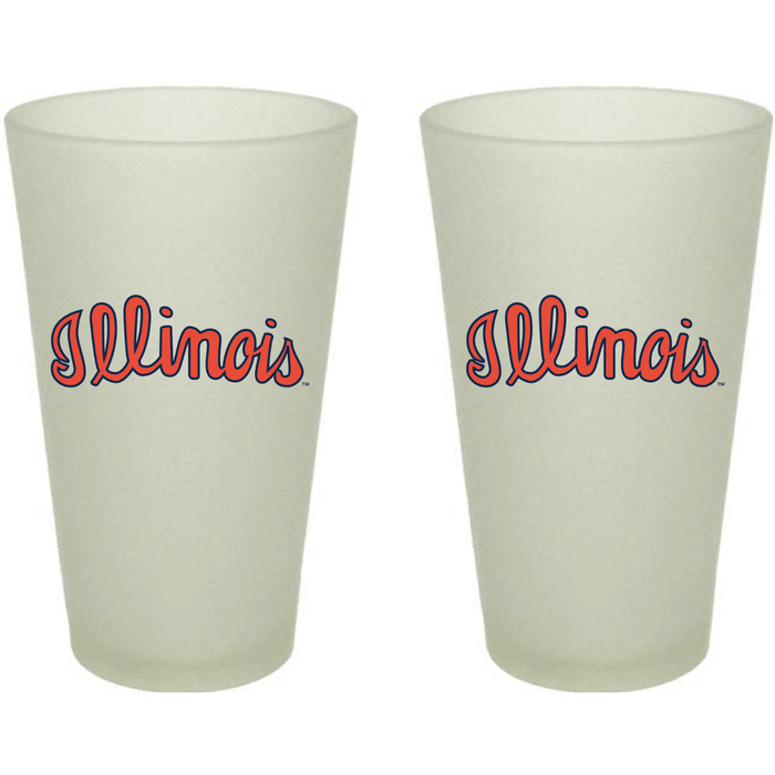 Illinois Pint Frosted Glass 16oz Script