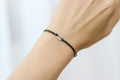 Initial personalised bracelet, stainless steel engraved round charm, black string, Hebrew, custom gift for her