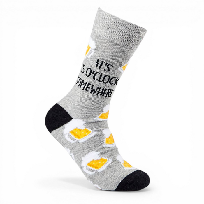 novelty beer socks with it’s 5 o’clock somewhere slogan
