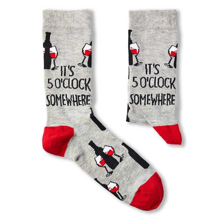 pair of wine themed socks with slogan and pattern