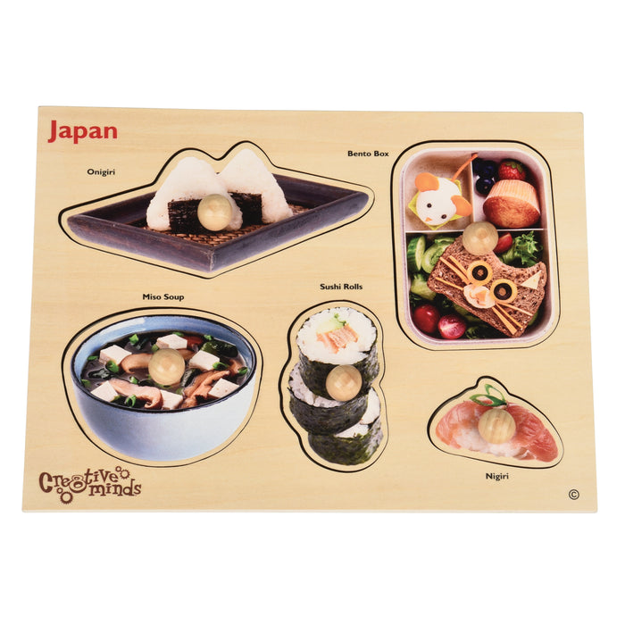 Illustrated guide to Japanese cuisine with various dishes on a beige background.