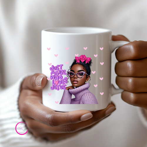 Just a Girl Who Loves Jesus Mug with UV DTF Wrap
