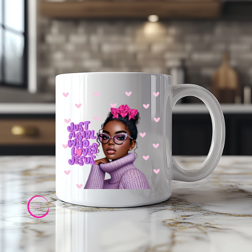 Just a Girl Who Loves Jesus Mug with UV DTF Wrap
