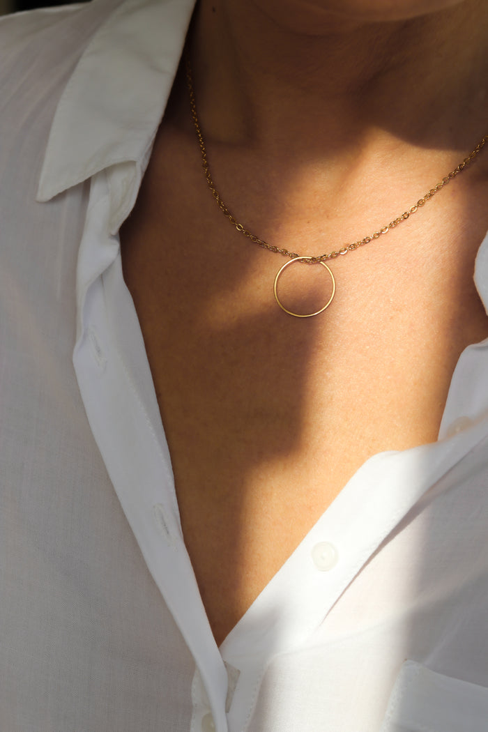 Karma and luck necklace, gold eternity open circle stainless steel chain Layering necklace, gift wrapped, festival jewelry