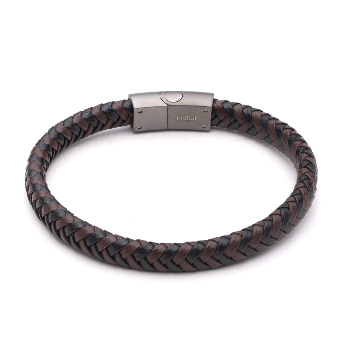 8mm plaited recycled leather bracelet with gunmetal stainless steel magnetic clasp