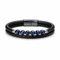 Leather & Blue Tiger Eye Bead Bracelet
