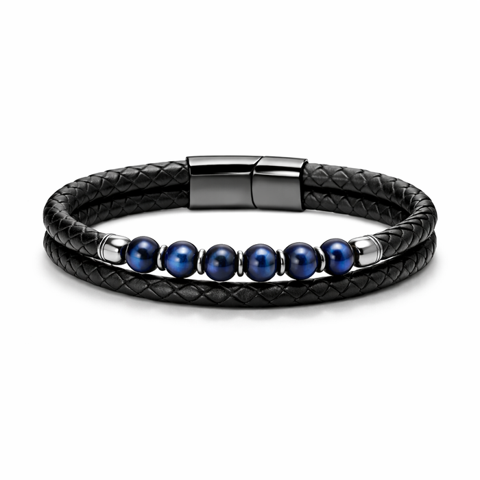Leather & Blue Tiger Eye Bead Bracelet