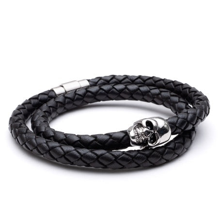 Leather Skull Wrap Bracelet