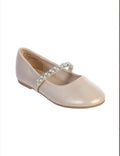 LEATHERETTE FLATS WITH RHINESTONE AND PEARL STRAP