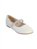 LEATHERETTE FLATS WITH RHINESTONE AND PEARLSTRAP