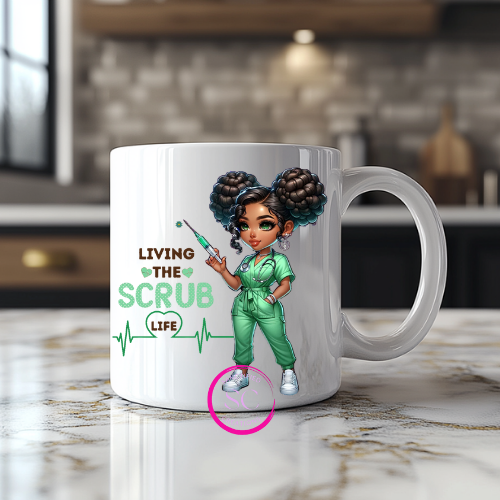 Living the Scrub Life – Ceramic Mug with UV DTF Wrap
