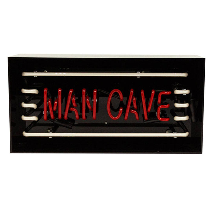 Man Cave glass neon sign inside clear acrylic box on white background