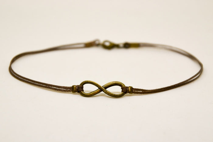 Men's anklet with a bronze infinity charm and a brown cord - shani-adi-jewerly