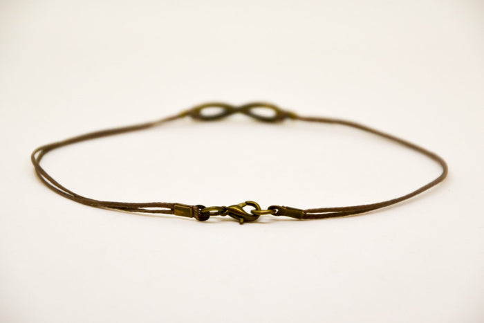 Men's anklet with a bronze infinity charm and a brown cord - shani-adi-jewerly