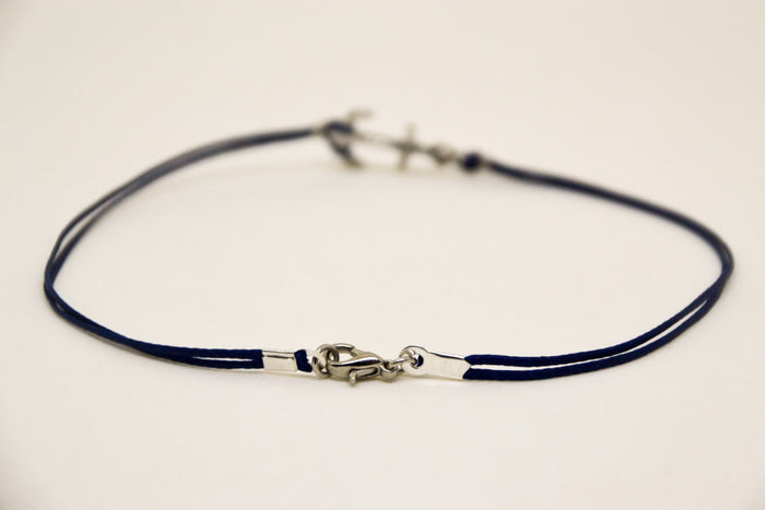 Men's anklet with a silver anchor, blue cord - shani-adi-jewerly