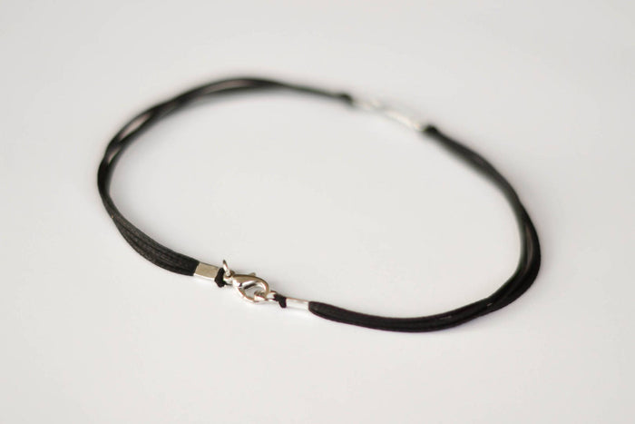 Men's anklet with a silver cross charm, black cord anklet - shani-adi-jewerly