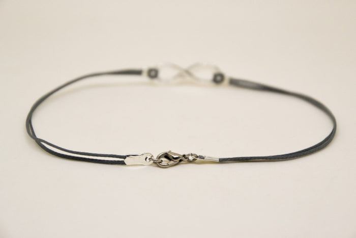 Men's anklet with a silver infinity charm and a gray cord - shani-adi-jewerly