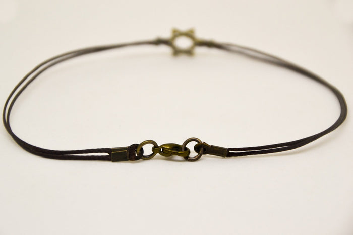 Men's anklet with bronze Star of David, brown cord - shani-adi-jewerly