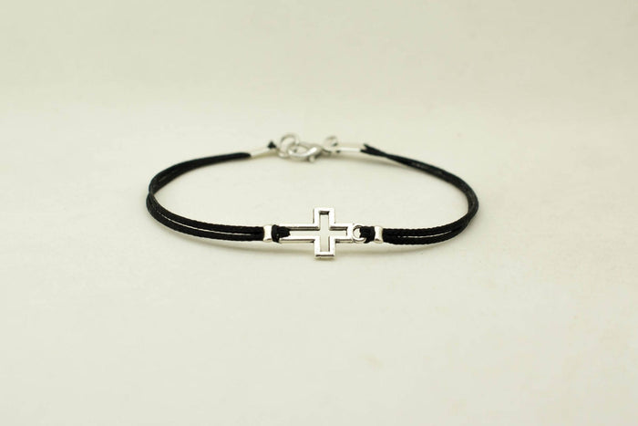 Men's bracelet with silver outline cross pendant - shani-adi-jewerly