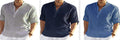 Men's Casual Cotton Linen Solid Color Long Sleeve Shirt Loose Stand Collar