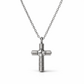 Men’s stainless steel cross necklace with matte and polished finish on a 20 inch chain, shown on a white background